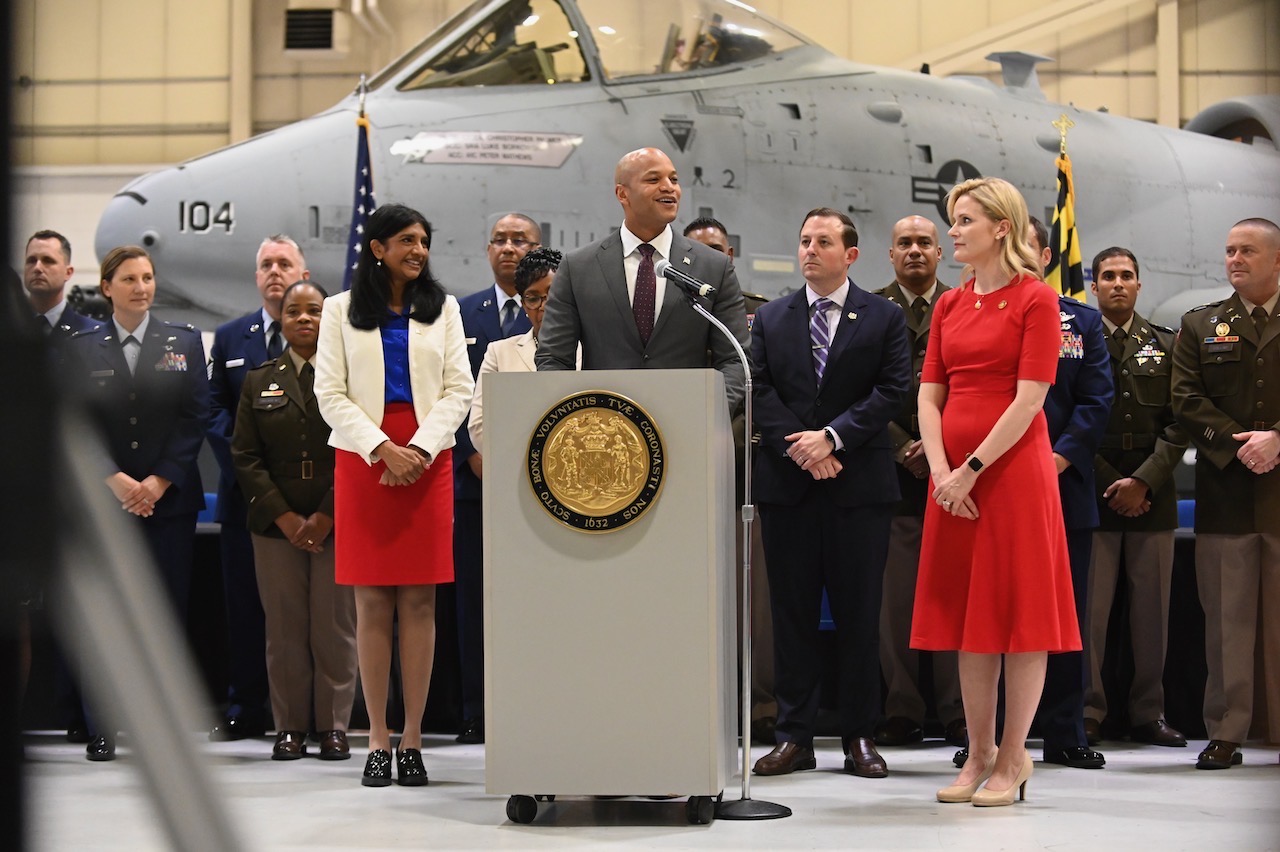 Governor Wes Moore in air force hanger