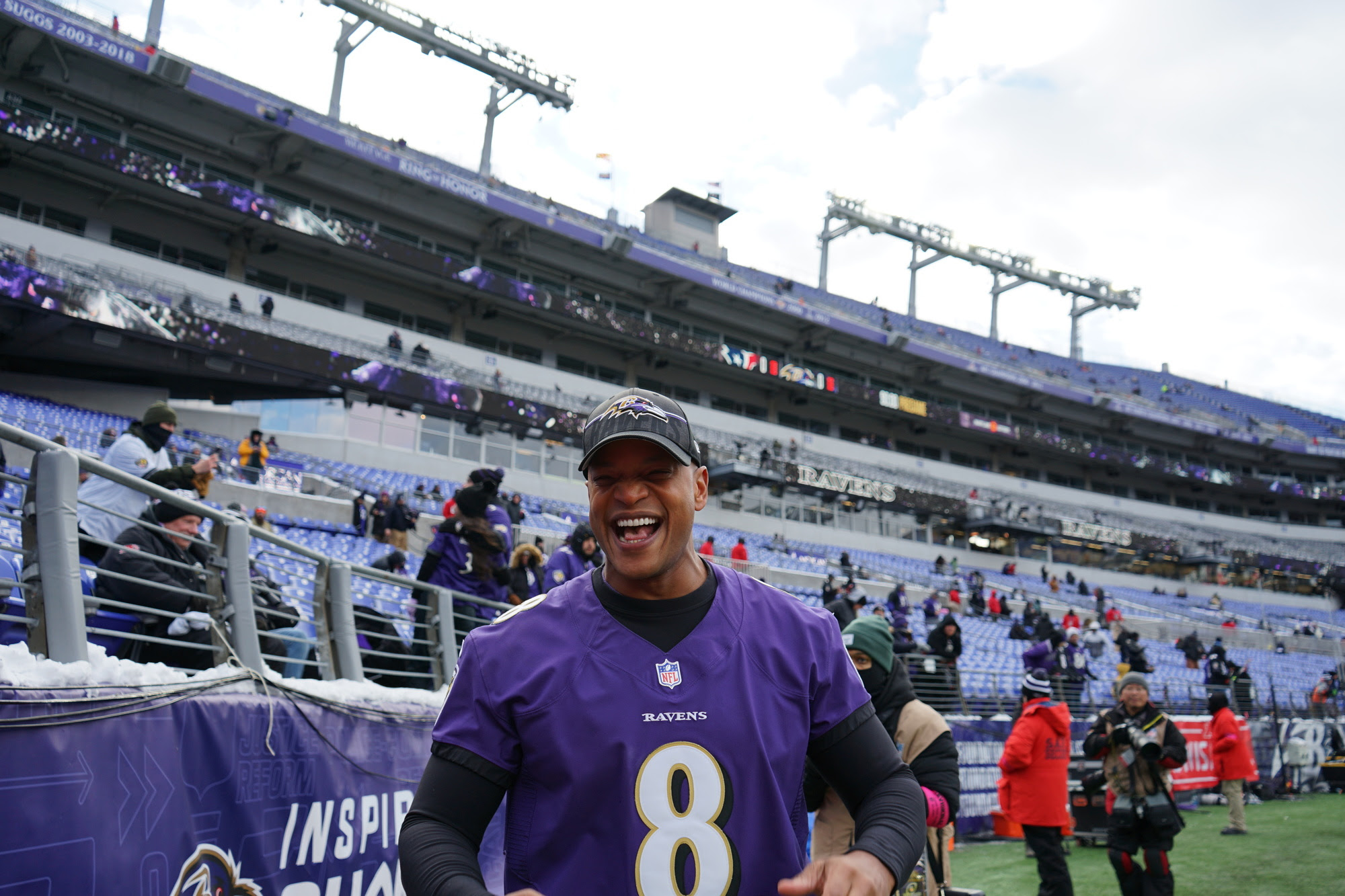 Governor Wes Moore wearing Ravens jersey