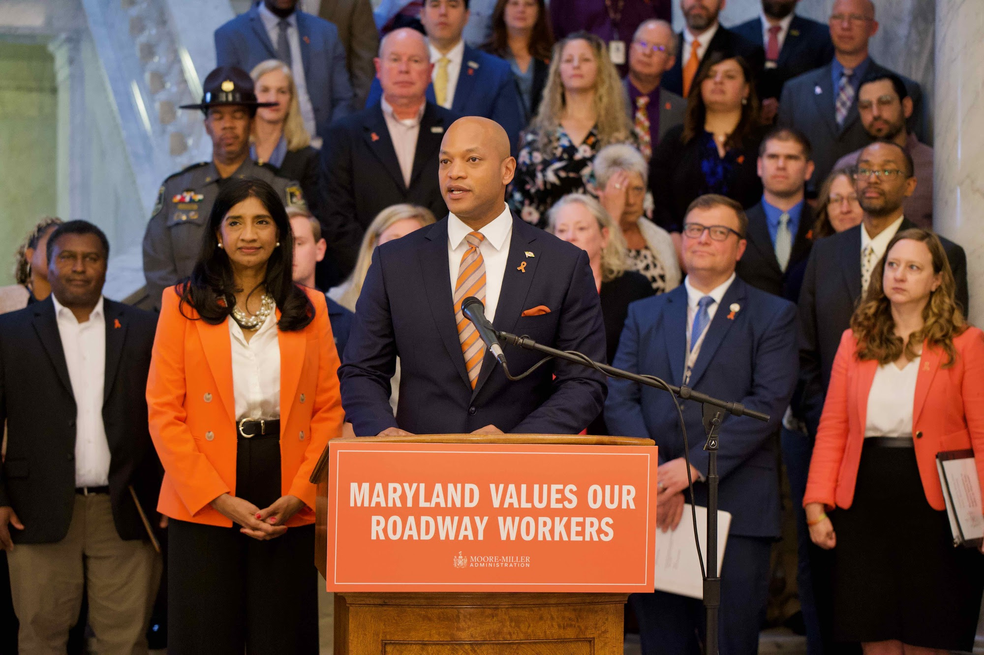 Governor Moore speaks during the Work Zone Safety Press Conference