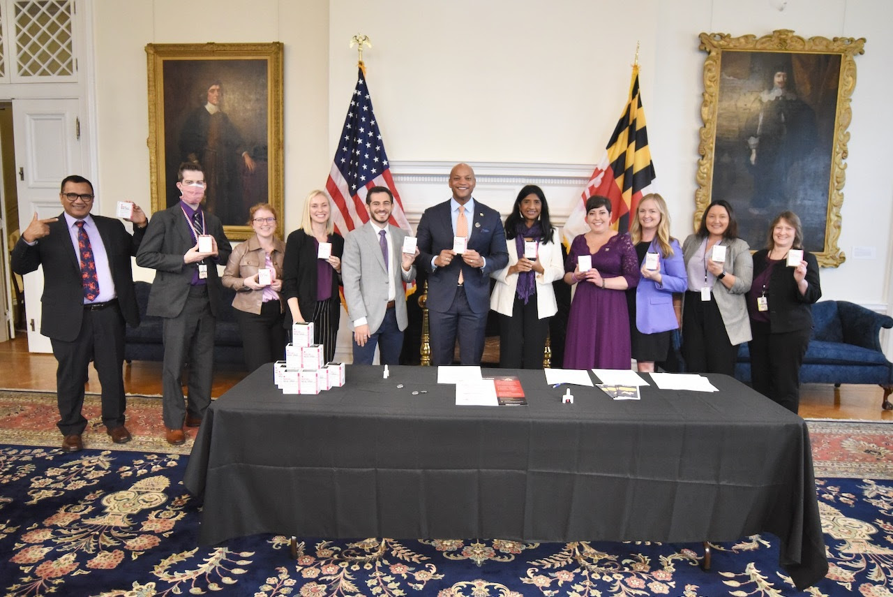 Governor Moore and Lieutenant Governor Miller attend a Naloxone training session.