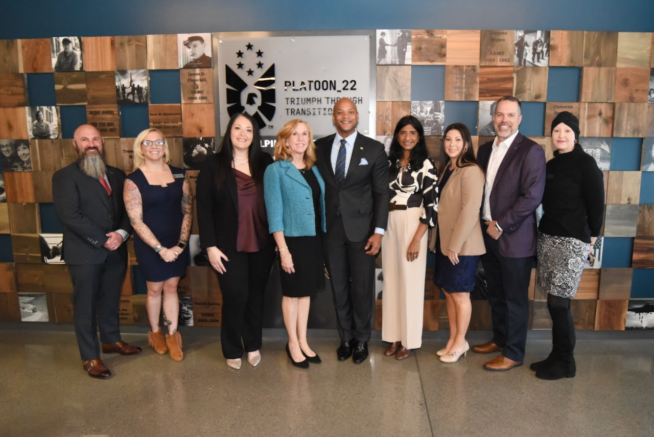 Governor Moore and Lt. Governor Miller stand at Platoon 22 in Frederick, Maryland.