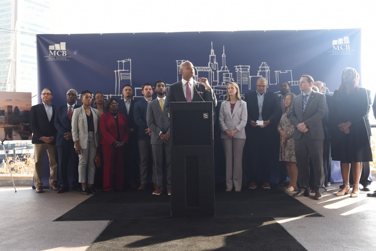Governor Moore speaks during the Baltimore Together Summit press conference.