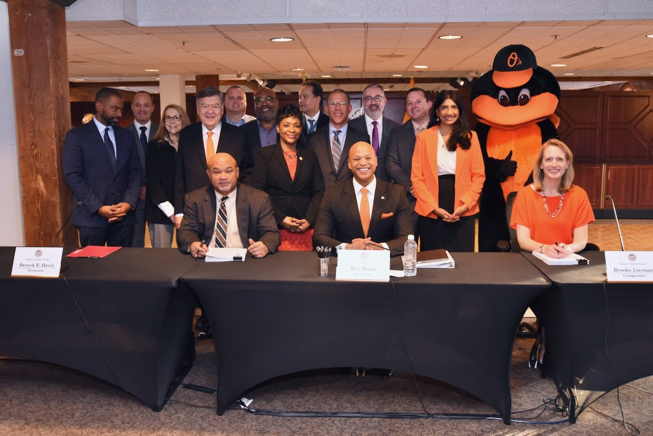 Governor Moore with leaders during a special Board of Public Works meeting on Monday, December 18.