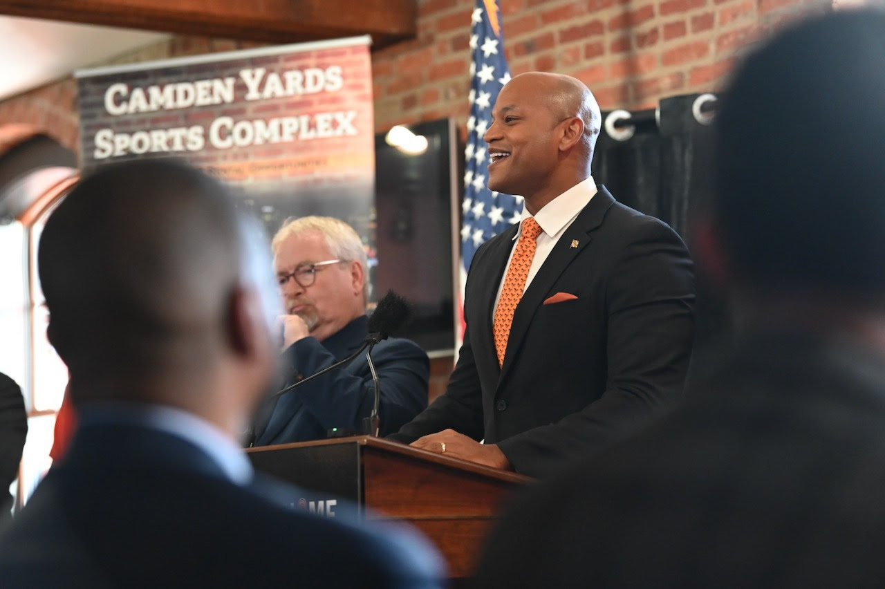 Governor Moore speaks at a press conference about the Orioles Lease Agreement.