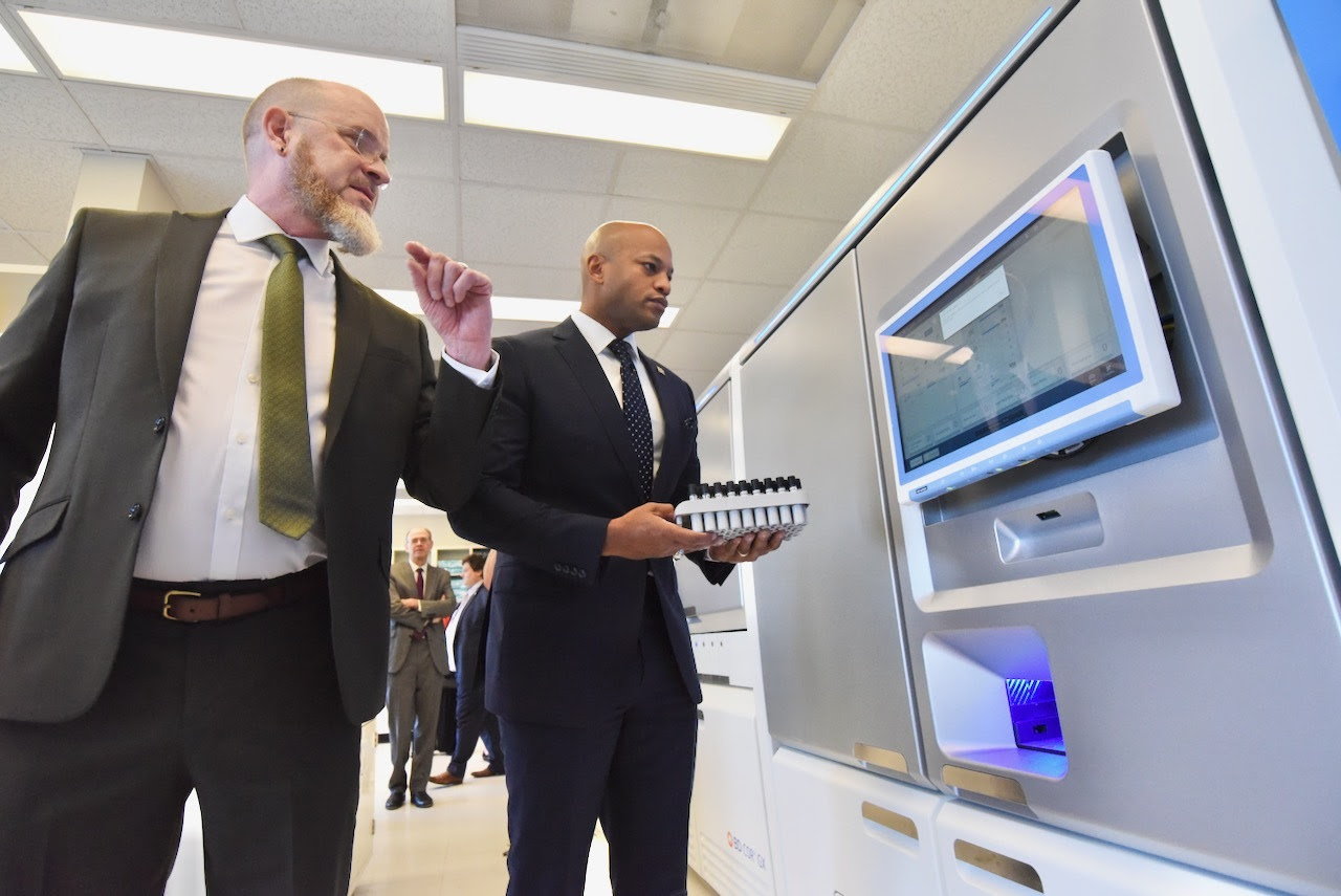 Governor Moore learns in a lab at the University of Maryland BioPark
