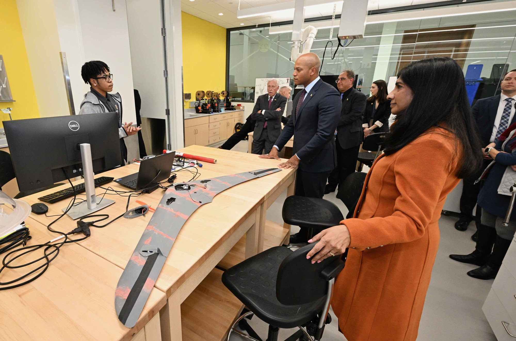 Governor Moore and Lt. Governor Miller listening to person speak